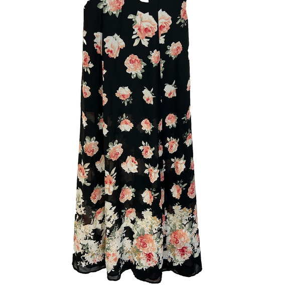HMS Maxi Dress Womens Small Black Floral Print Adjustable Strap V Neck Racerback - Picture 3 of 13